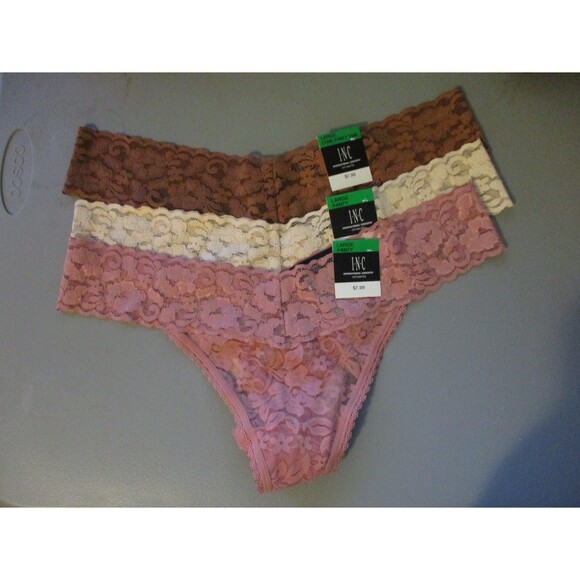 INC International Concepts Lace Thong Panties Set of 3 Large L Women’s Neutrals - Picture 1 of 6